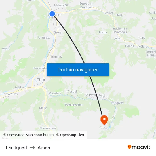 Landquart to Arosa map