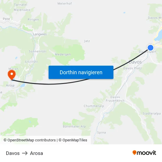 Davos to Arosa map