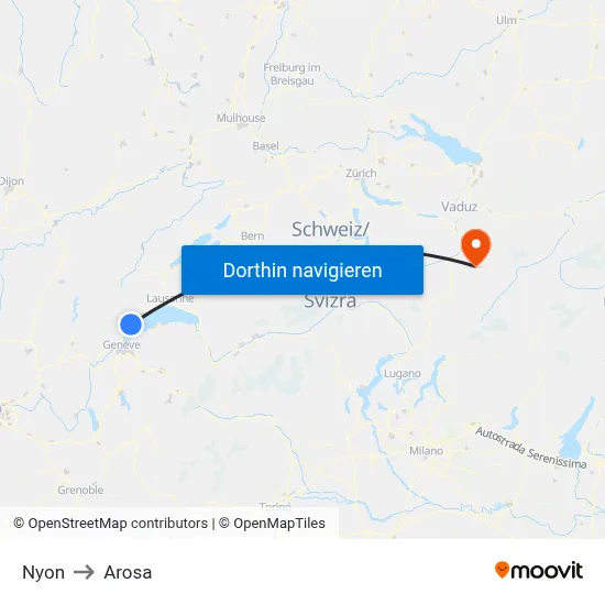 Nyon to Arosa map