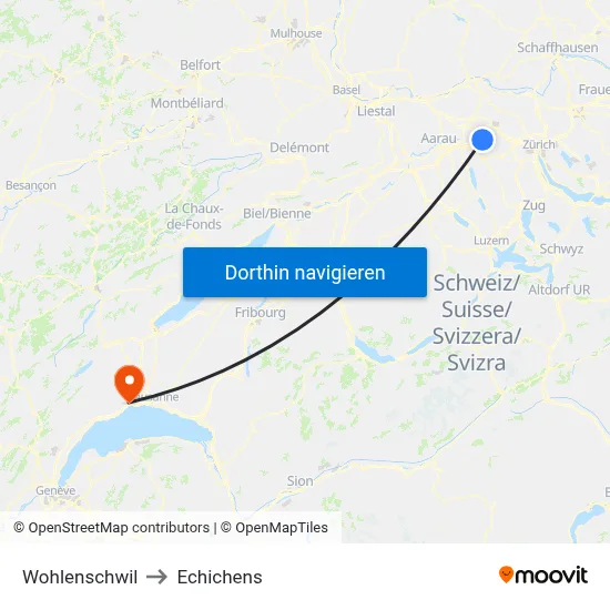 Wohlenschwil to Echichens map