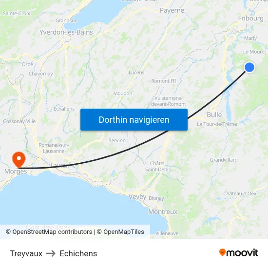 Treyvaux to Echichens map