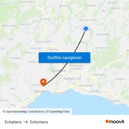 Echallens to Echichens map