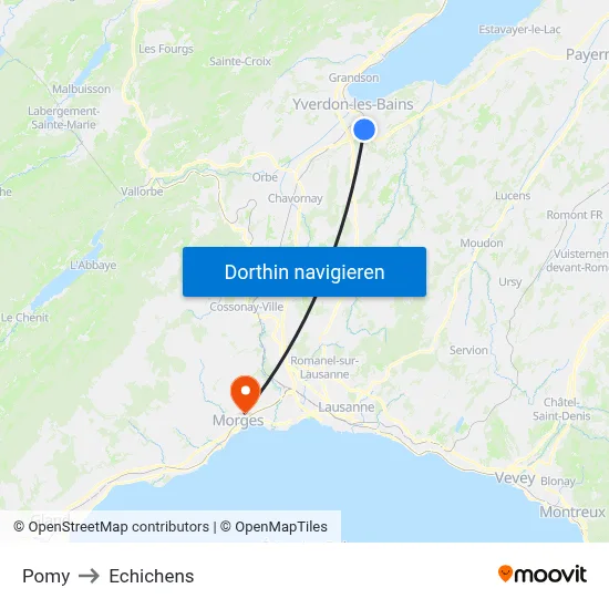 Pomy to Echichens map