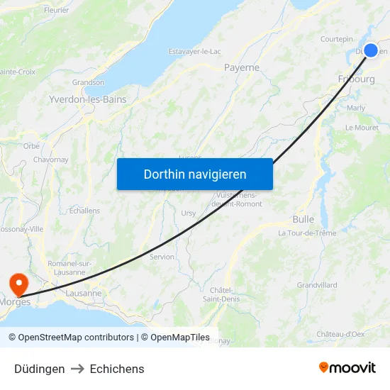Düdingen to Echichens map