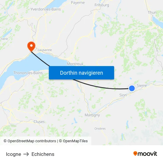 Icogne to Echichens map
