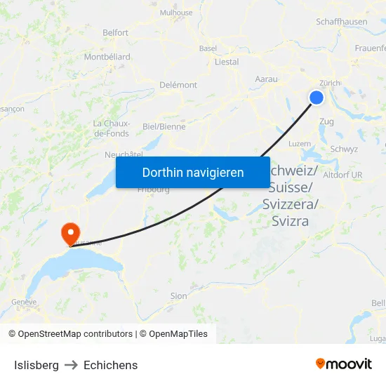 Islisberg to Echichens map