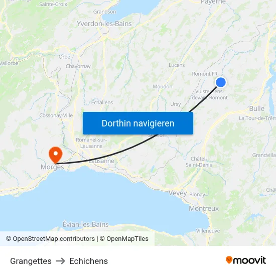 Grangettes to Echichens map