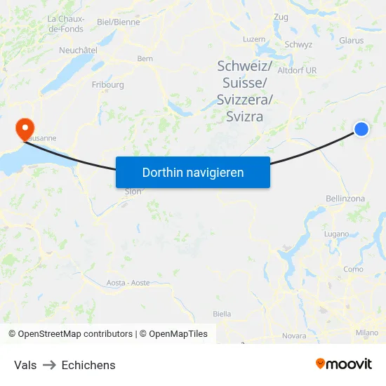Vals to Echichens map