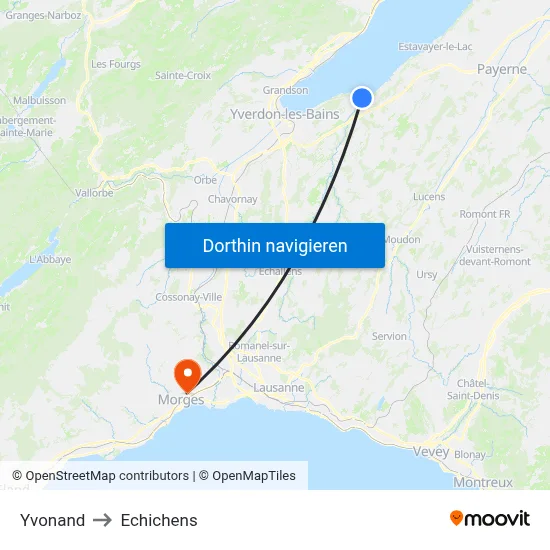 Yvonand to Echichens map