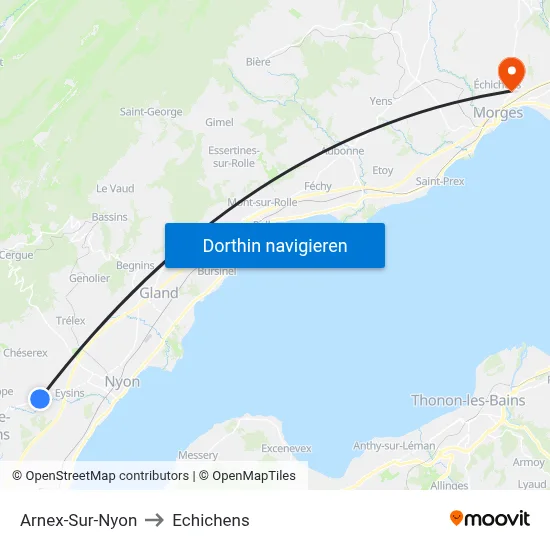 Arnex-Sur-Nyon to Echichens map