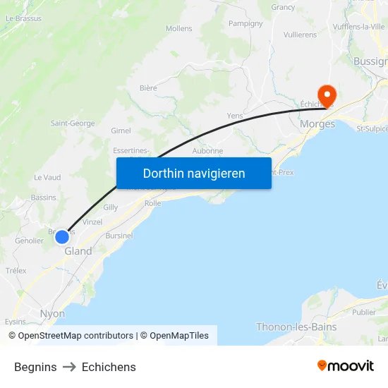 Begnins to Echichens map