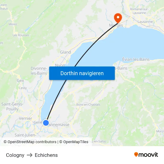 Cologny to Echichens map