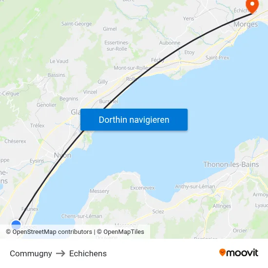 Commugny to Echichens map