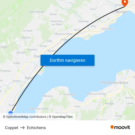 Coppet to Echichens map