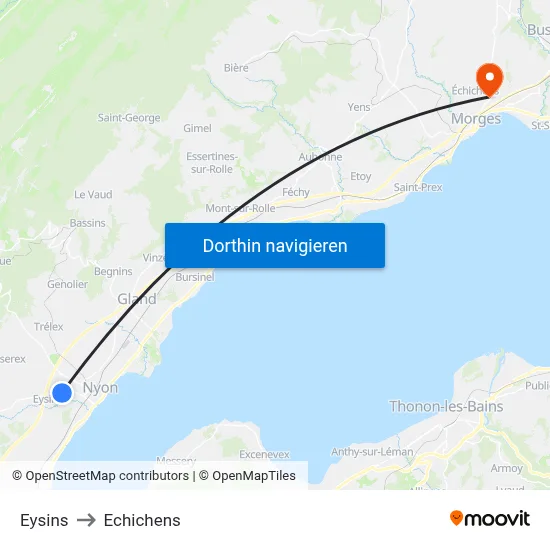Eysins to Echichens map