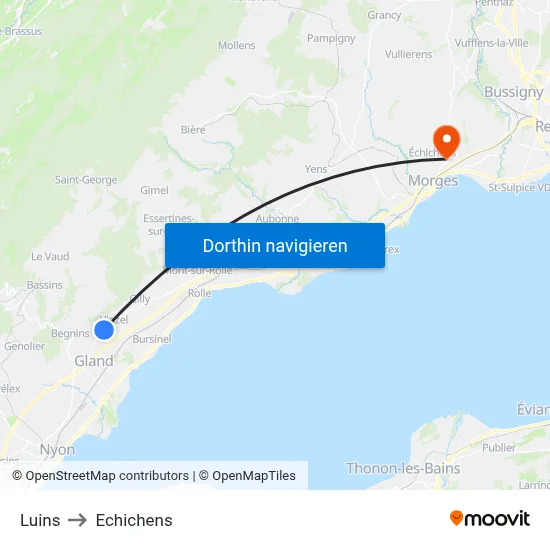 Luins to Echichens map