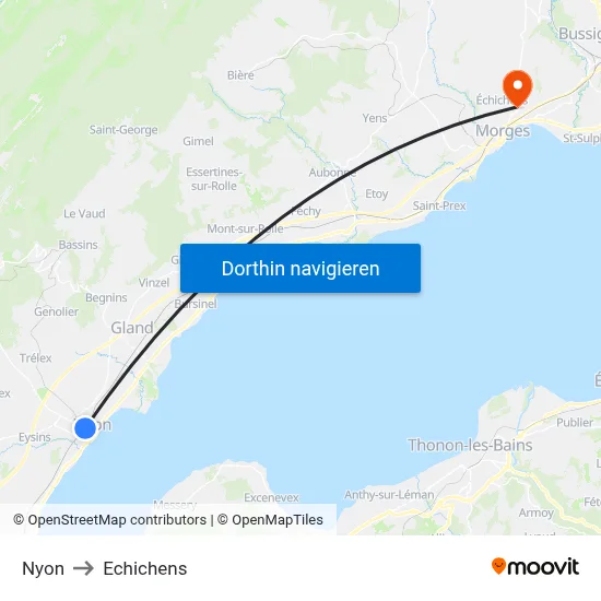 Nyon to Echichens map