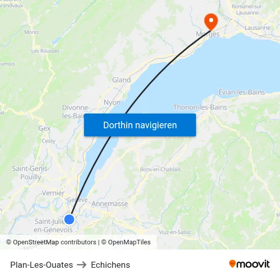 Plan-Les-Ouates to Echichens map