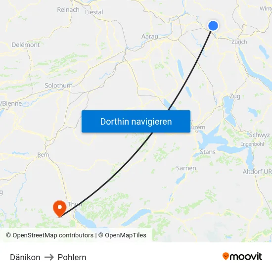 Dänikon to Pohlern map