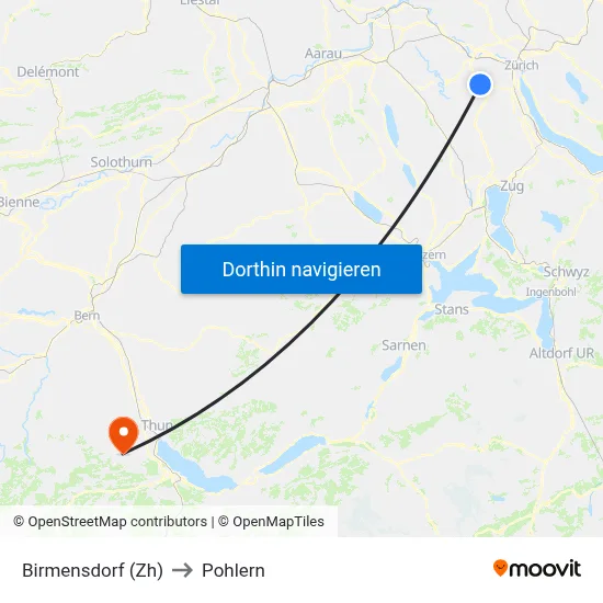 Birmensdorf (Zh) to Pohlern map