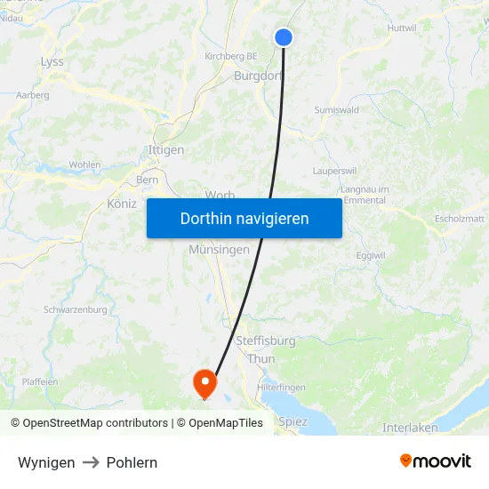 Wynigen to Pohlern map