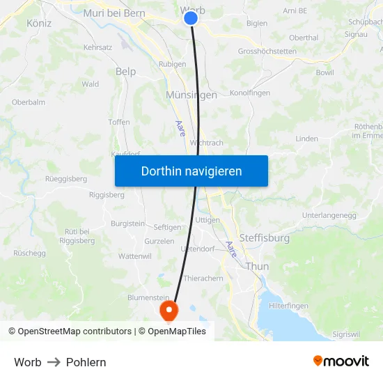 Worb to Pohlern map
