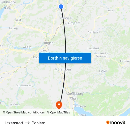 Utzenstorf to Pohlern map