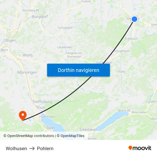 Wolhusen to Pohlern map