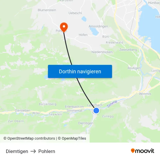 Diemtigen to Pohlern map