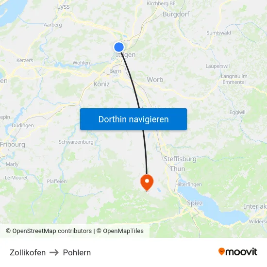 Zollikofen to Pohlern map