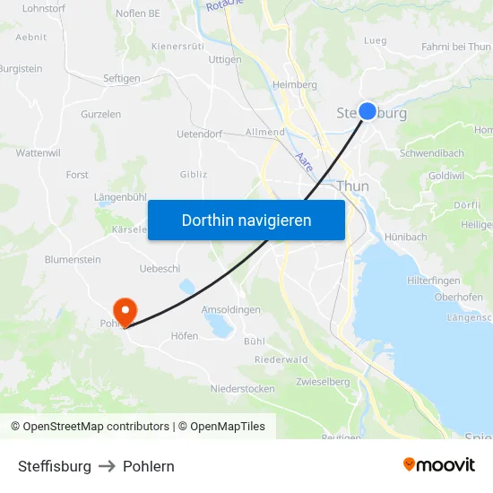 Steffisburg to Pohlern map