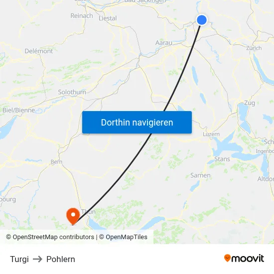 Turgi to Pohlern map