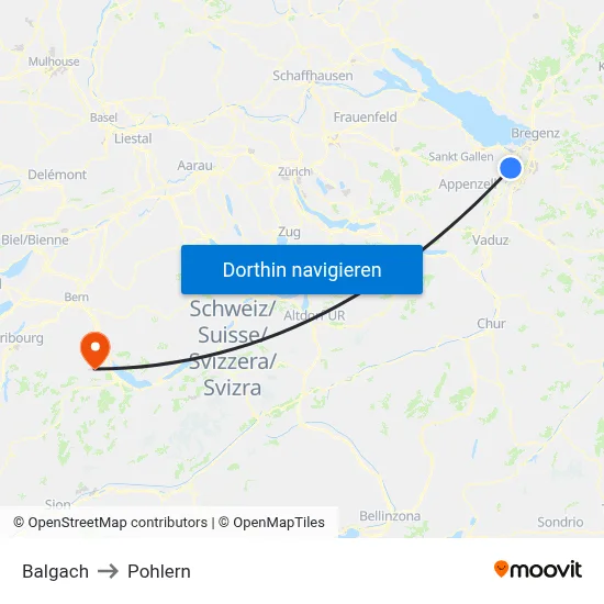 Balgach to Pohlern map