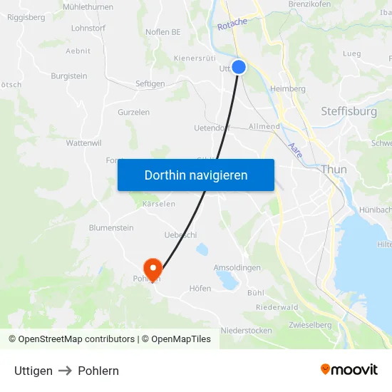 Uttigen to Pohlern map