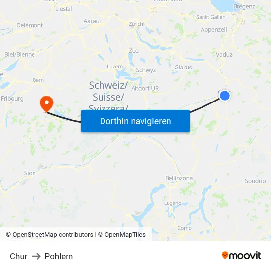 Chur to Pohlern map