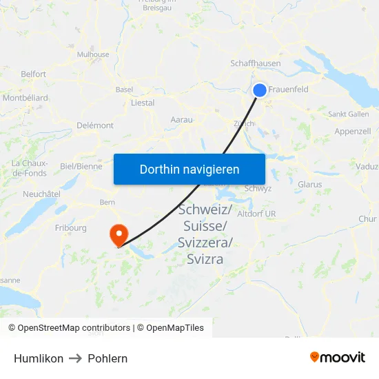 Humlikon to Pohlern map