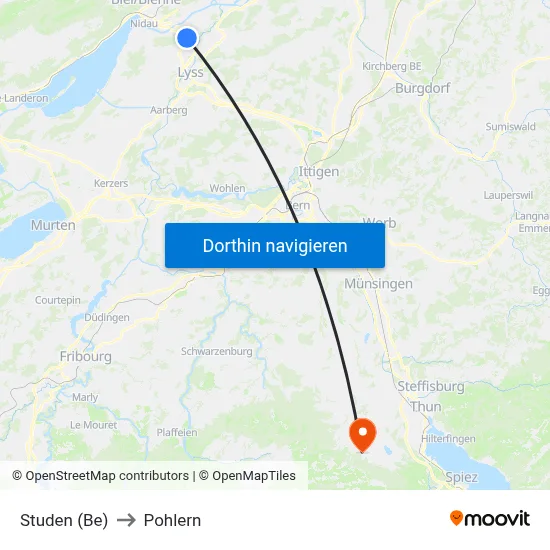 Studen (Be) to Pohlern map