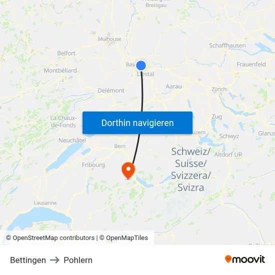 Bettingen to Pohlern map