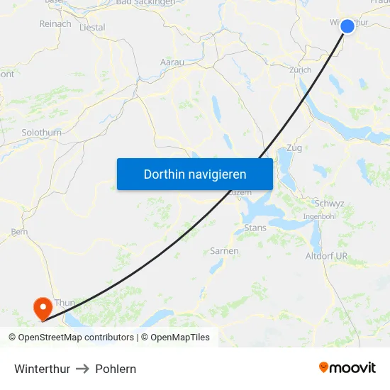 Winterthur to Pohlern map