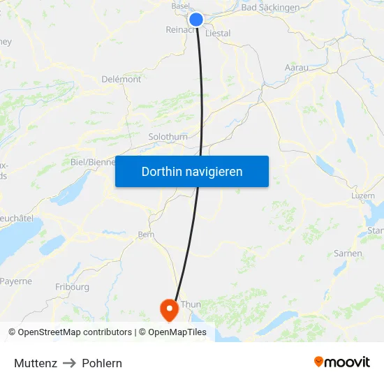 Muttenz to Pohlern map