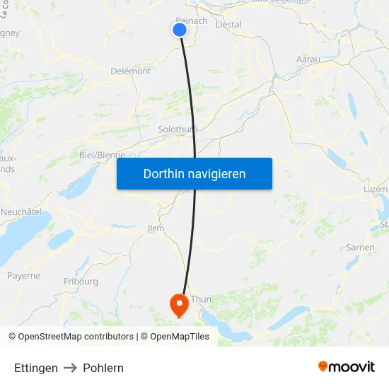 Ettingen to Pohlern map
