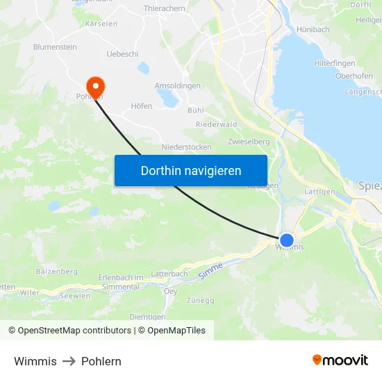 Wimmis to Pohlern map