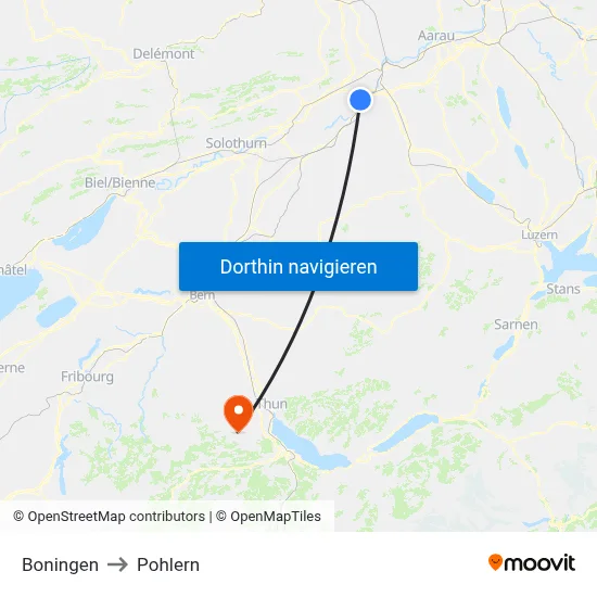 Boningen to Pohlern map