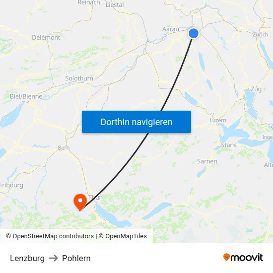 Lenzburg to Pohlern map