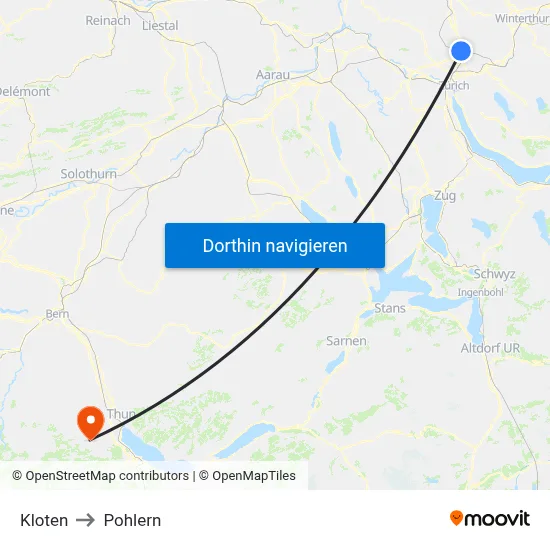 Kloten to Pohlern map