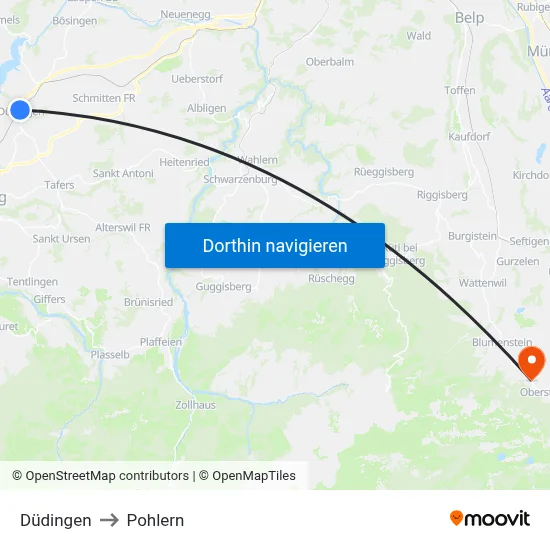 Düdingen to Pohlern map