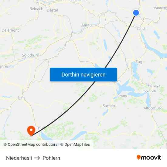 Niederhasli to Pohlern map