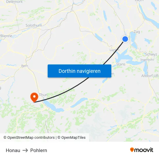 Honau to Pohlern map