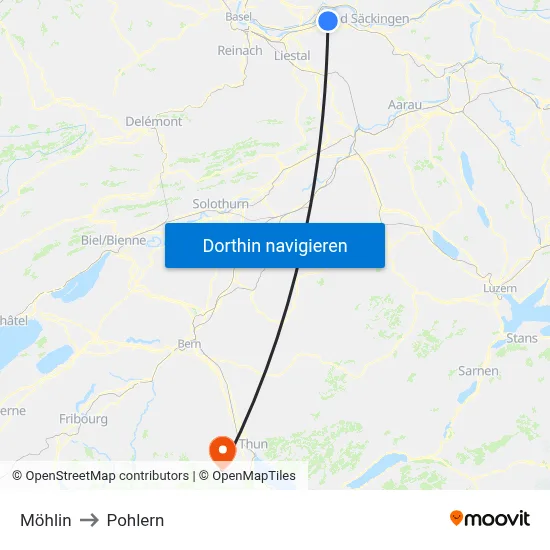 Möhlin to Pohlern map