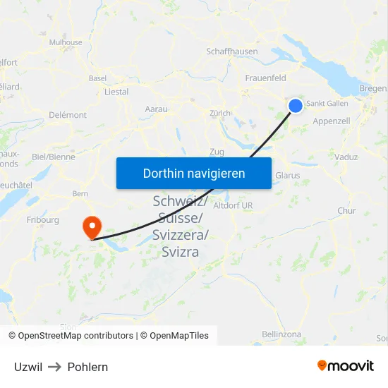 Uzwil to Pohlern map